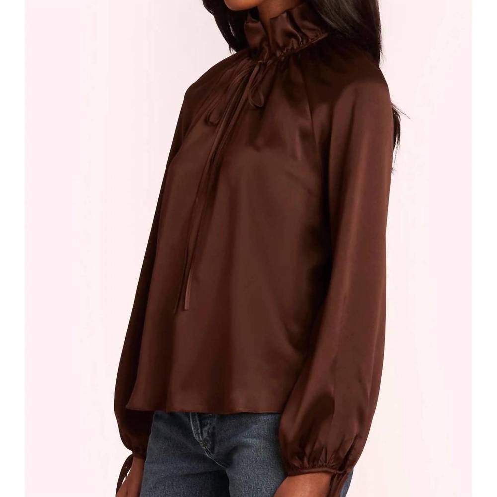 NEW AMANDA UPRICHARD vittoria high collar silk blouse in tobacco - Picture 2 of 4